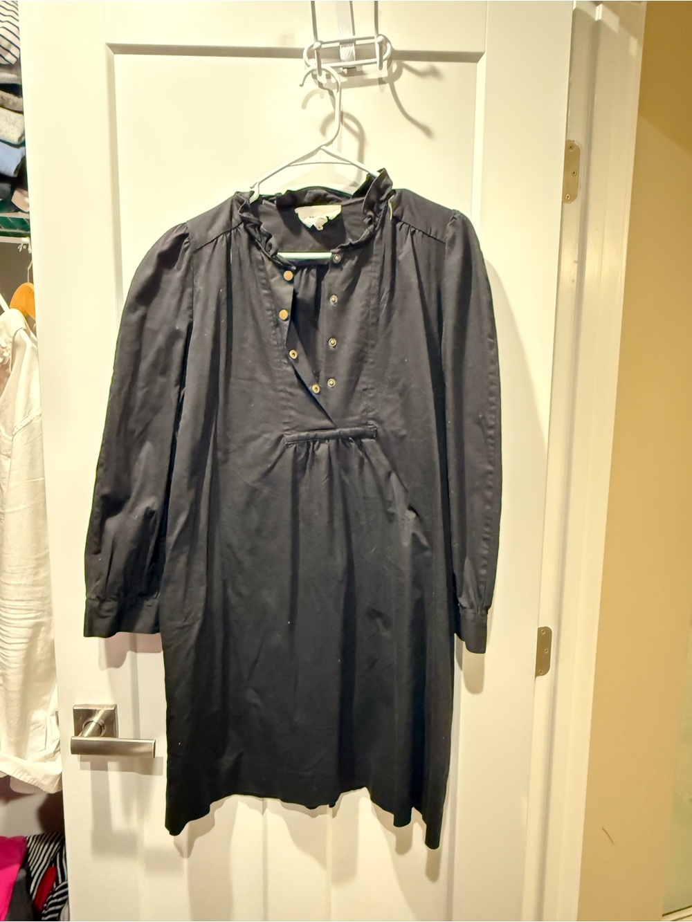 Pomander Place Black Long-Sleeve Buttoned V-Neck Dress